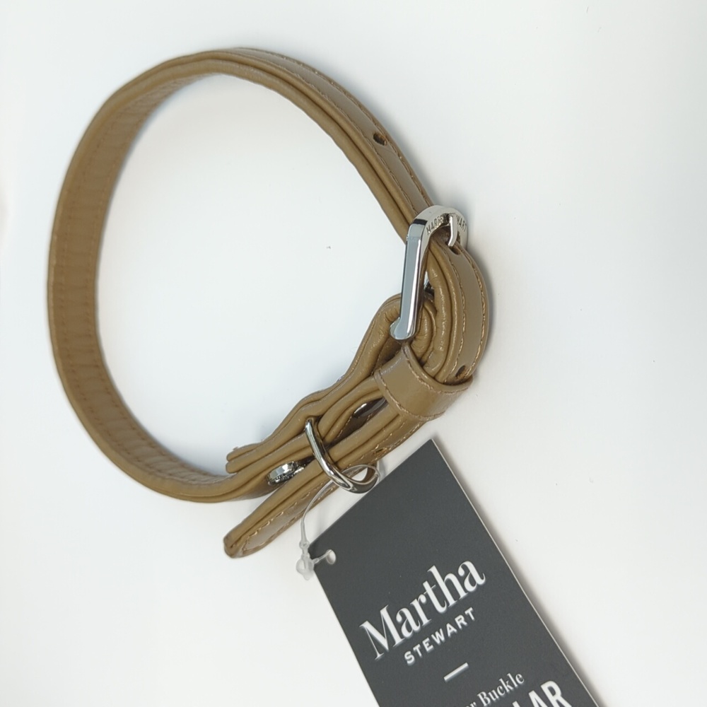 🌻 Martha Stewart Tan Faux Vegan Leather Buckle Dog Collar Size 14 (Small)